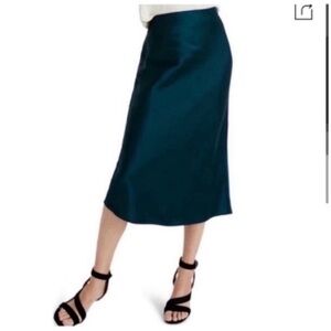 NWT MADEWELL GREEN SATIN MIDI SLIP SKIRT